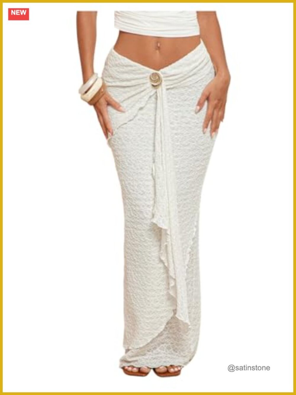 Ruffle Trim Bodycon Maxi Skirt Boho Asymmetrical Low Waisted